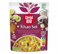 plat cuisiné KHAO SOI bouillon lait coco tofu nouilles curry saveurs de Thaïlande